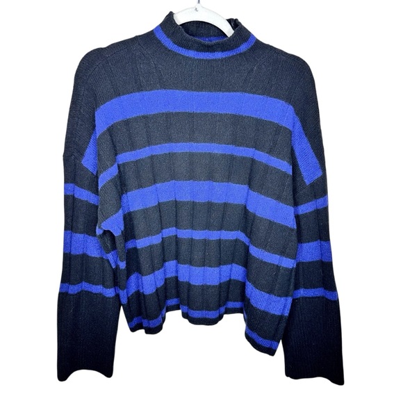 Madewell Ribbed Cashmere-Wool Pullover Sweater Cobalt Blue/Black Stripe Small - Picture 7 of 16